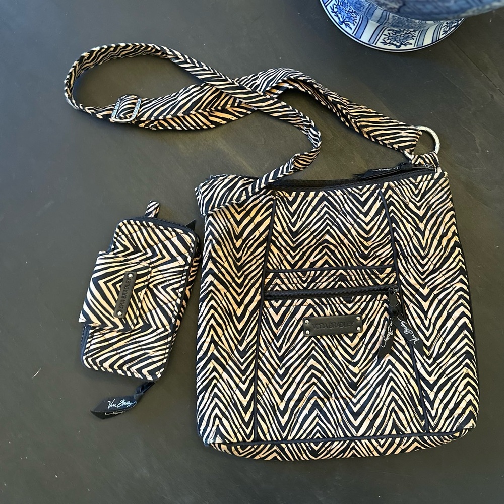 Vera Bradley Set! Zebra print crossbody purse AND wristlet!